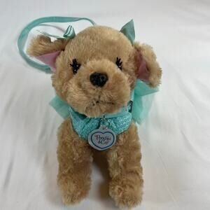 Poochie & Co Plush Dog Purse Sequins Tulle Tutu Aqua Teal Blue Girls Handbag